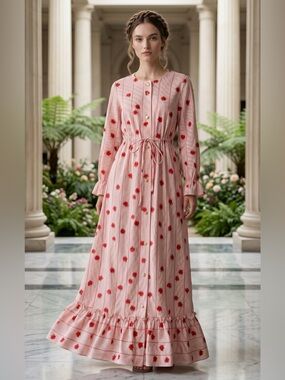 Vintage JR’s by Loung Craft Floral (Rose). Drawstring Waist Maxi Dress